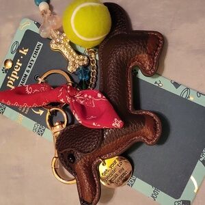 Piper K Dachshund Dog Keychain with Red Bandana, Ball, Bone HL Te